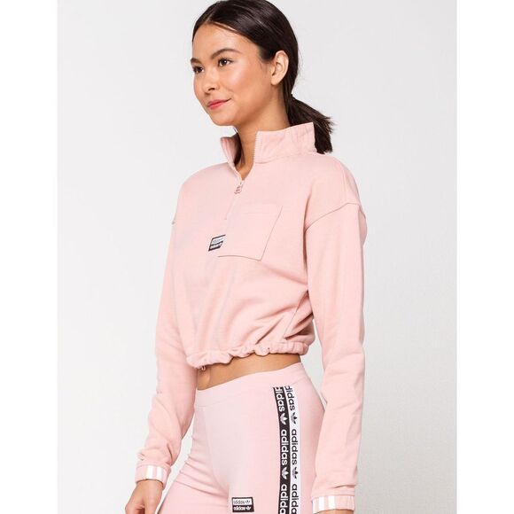 Adidas Half Zip Pullover Sweater Crop Pink Size Large - Picture 1 of 6